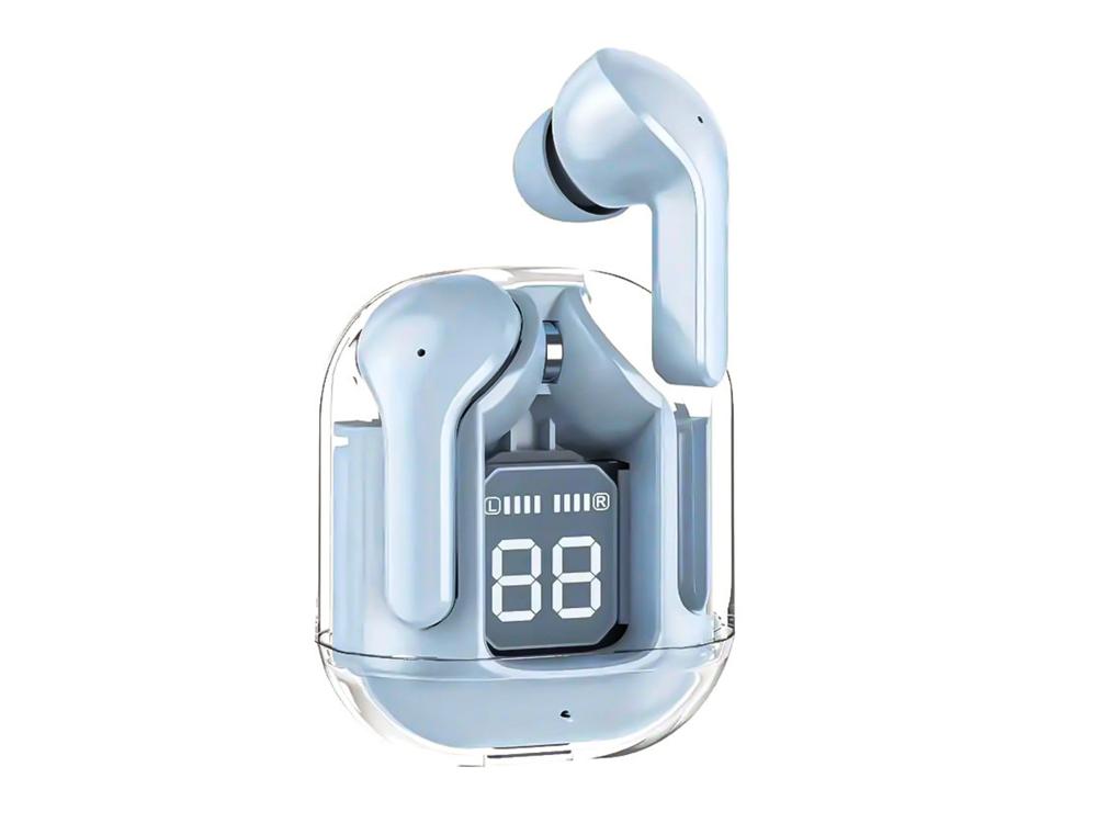 Écouteurs TWS EKO LED Bluetooth 5.3 - Modèle Cristal - Coloris Bleu
