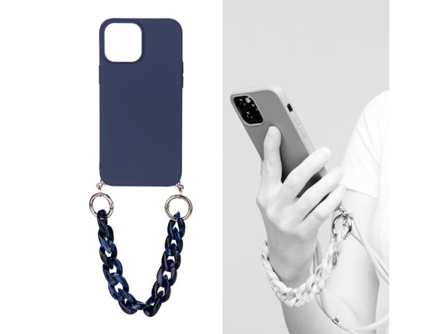 Coque avec cordon nylon et chaine pour iPhone 13 Pro - Bleue