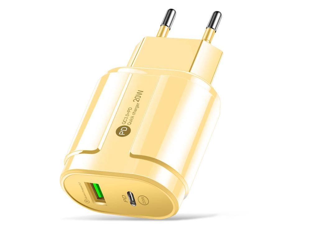 Chargeur secteur 20W USB Quickcharge & PD USB Type-C - Jaune