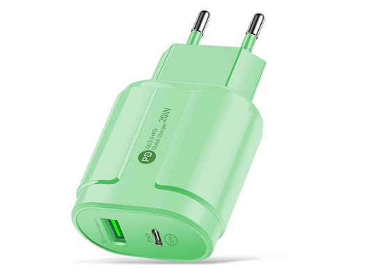 Chargeur secteur 20W USB Quickcharge & PD USB Type-C - Vert
