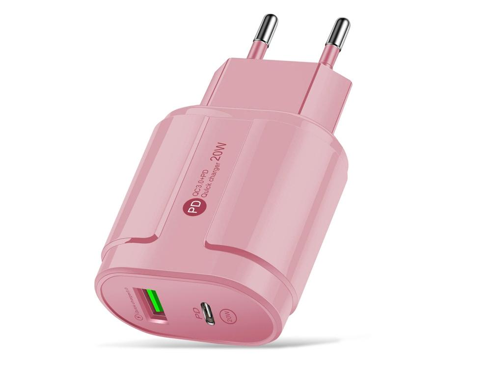 Chargeur secteur 20W USB Quickcharge & PD USB Type-C - Rose