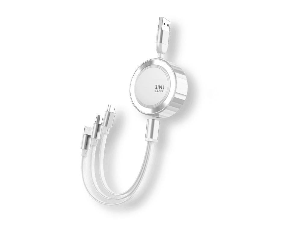 Câble de chargement rétractable 1.2m 3en1 3A