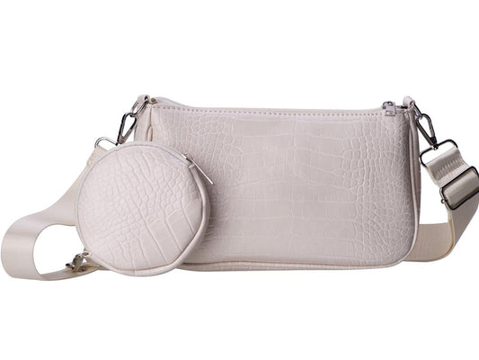 Sac bandoulière avec pochette ronde - Modèle Ancolis - Écru