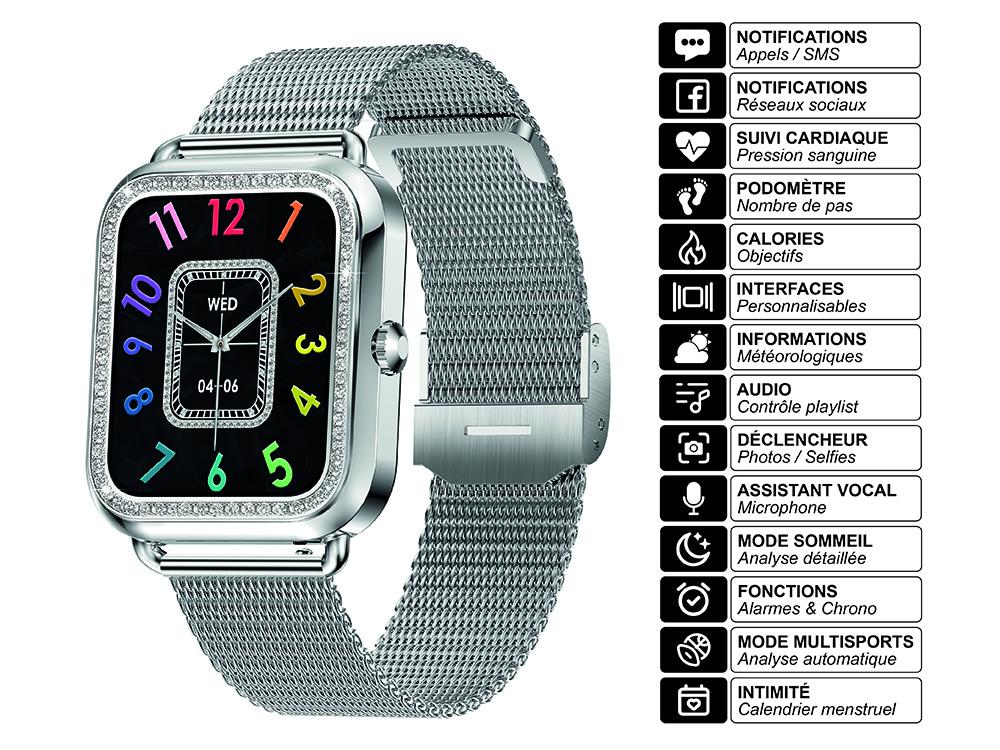 Montre connectée EKO - Modèle Maria - Argent (milanais)