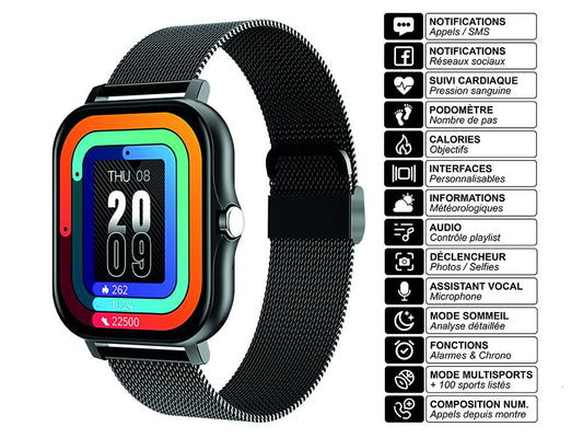 Montre connectée EKO - Modèle Balnéo - Coloris Noir (milanais)