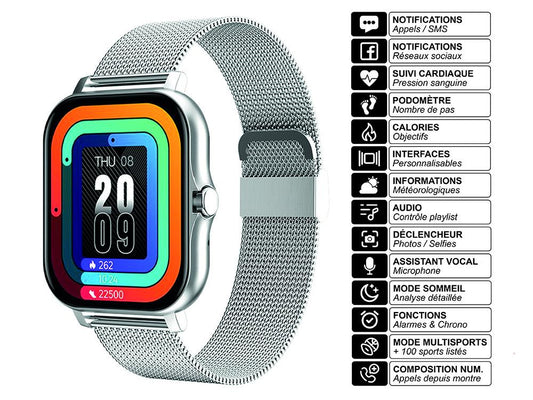 Montre connectée EKO - Modèle Balnéo - Coloris Argent (milanais)