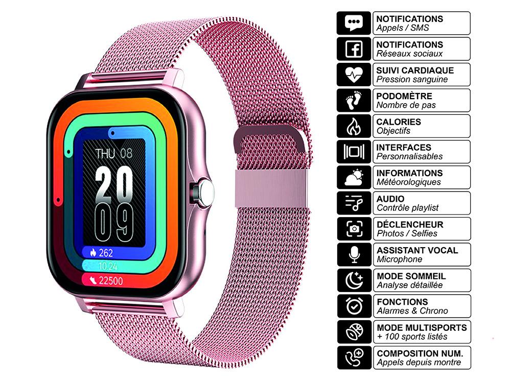 Montre connectée EKO - Modèle Balnéo - Coloris Rose (milanais)