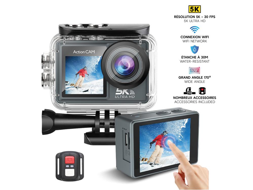 Caméra sport 5K Wifi avec accessoires et caisson étanche