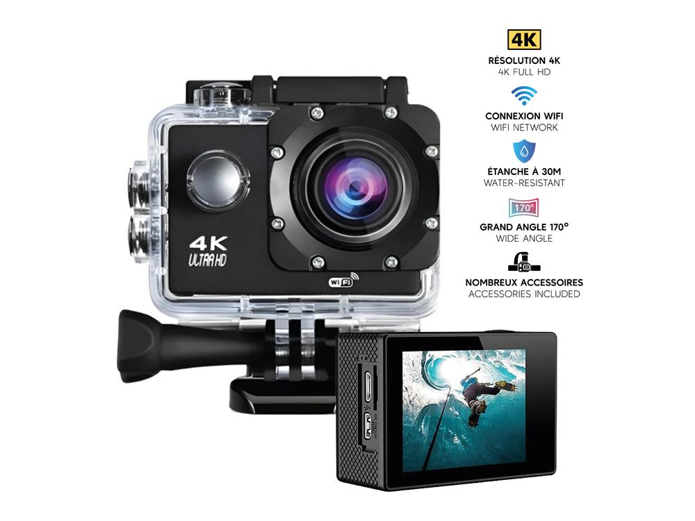 Caméra sport 4K Wifi avec accessoires et caisson étanche