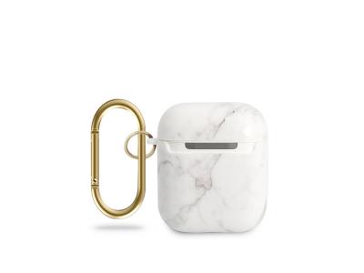 Protection Guess Marble pour Airpods 1 et 2 - Blanche