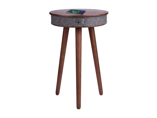 Table d'appoint en bois avec système audio Bluetooth et charge sans fil - Modèle Soundwood - Merisier