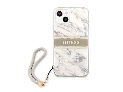 Coque Guess Marble Strap avec lanière nylon pour iPhone 13 Mini - Grise