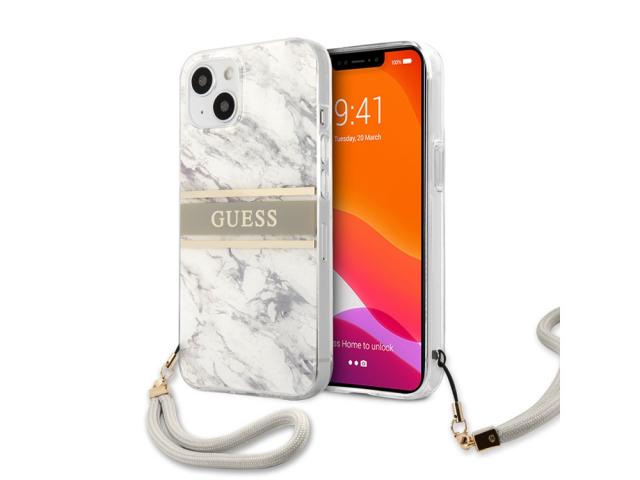 Coque Guess Marble Strap avec lanière nylon pour iPhone 13 - Grise