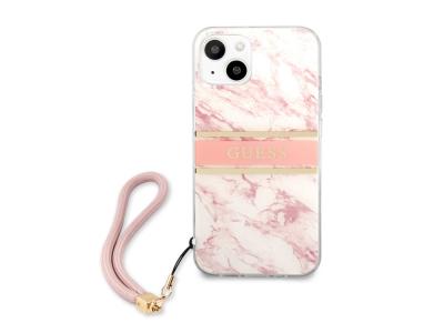 Coque Guess Marble Strap avec lanière nylon pour iPhone 13 Mini - Rose