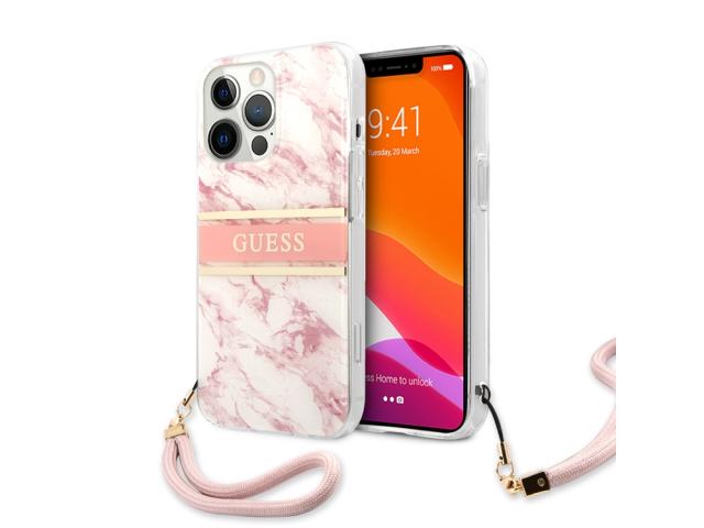 Coque Guess Marble Strap avec lanière nylon pour iPhone 13 Pro - Rose