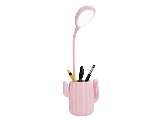 Pot à crayons avec éclairage LED ajustable - Cactus Edition - Rose