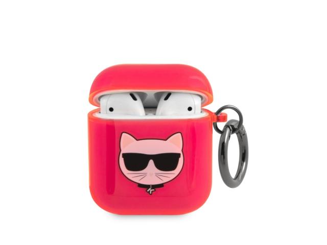 Protection Karl Lagerfeld translucide Choupette pour Airpods 1 et Airpods 2- Fuchsia