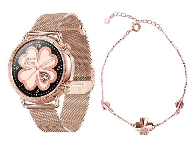 Pack Montre connectée EKO-Select - Or Rose (bracelet milanais) + Bracelet assorti Clover argent 925