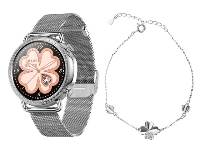 Pack Montre connectée EKO-Select - Argent (bracelet milanais) + Bracelet assorti Clover argent 925
