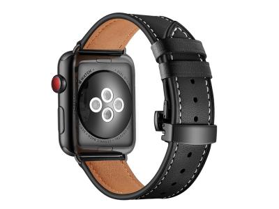 Bracelet en cuir véritable avec boucle déployante pour Apple Watch 38/40 et 41mm - Noir