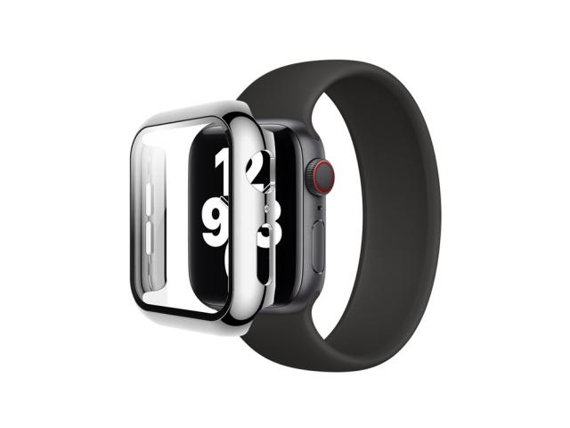 Coque de protection intégrale avec verre trempé pour Apple Watch 45mm - Argent