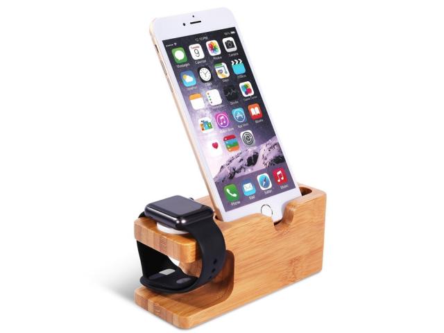 Socle de chargement 2en1 en bambou pour Apple Watch et iPhone