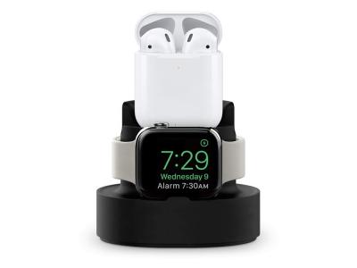 Socle de chargement silicone 2en1 pour Apple Watch et Airpods/Smartphone - Noir