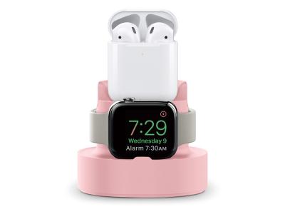 Socle de chargement silicone 2en1 pour Apple Watch et Airpods/Smartphone - Rose