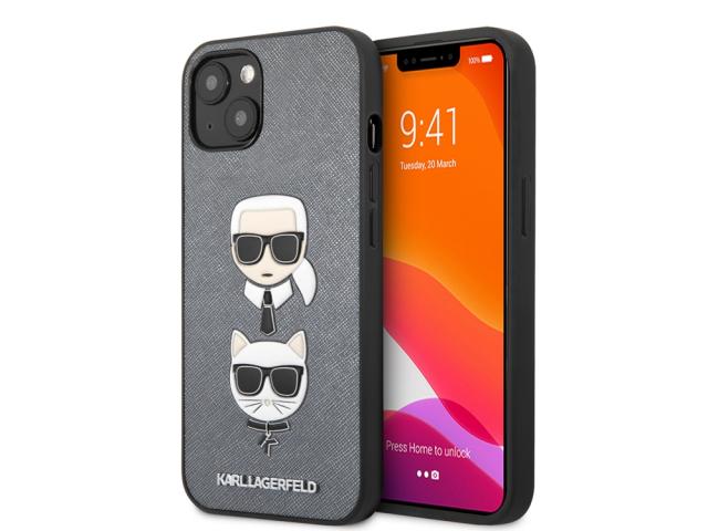 Coque Karl Lagerfeld Saffiano Karl & Choupette pour iPhone 13 - Grise