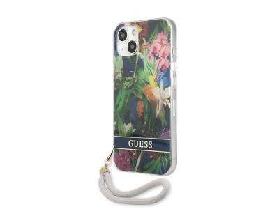 Coque Guess Flowers avec lanière nylon pour iPhone 13 - Exotic 