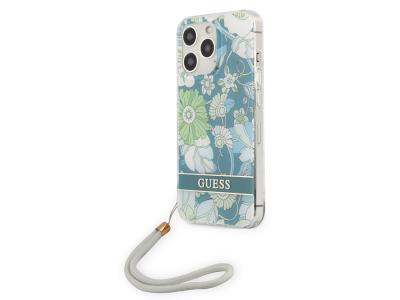 Coque Guess Flowers avec lanière nylon pour iPhone 13 Pro - Blue Garden