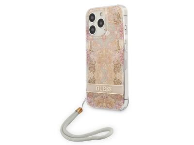 Coque Guess Flowers avec lanière nylon pour iPhone 13 Pro - Golden Paradise