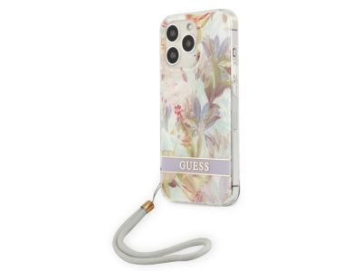 Coque Guess Flowers avec lanière nylon pour iPhone 13 Pro Max - Purple Heaven
