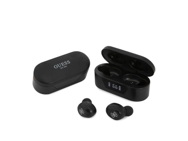 Ecouteurs Bluetooth 5.0 Guess 4G tactile avec étui de chargement - Noir