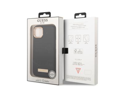 Coque Guess PU Magsafe Peony Metal Plate pour iPhone 13 - Noire