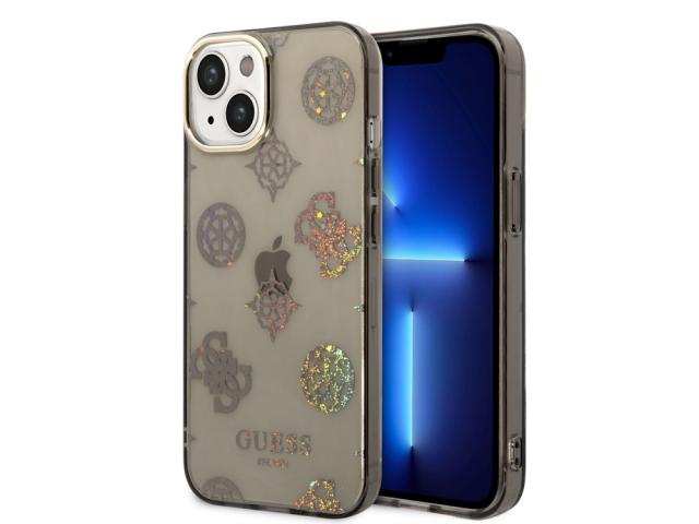 Coque Guess TPU Peony pour iPhone 14 - Noire translucide