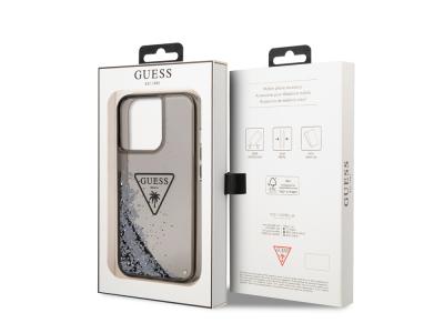 Coque Guess Glitter Palm à paillettes flottantes pour iPhone 14 Pro - Noire translucide