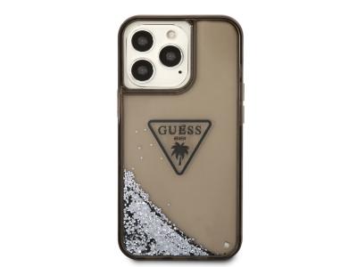 Coque Guess Glitter Palm à paillettes flottantes pour iPhone 14 Pro Max - Noire translucide