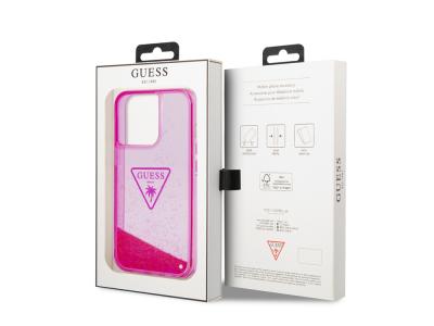Coque Guess Glitter Palm à paillettes flottantes pour iPhone 14 Pro - Rose translucide