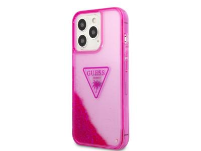 Coque Guess Glitter Palm à paillettes flottantes pour iPhone 14 Pro Max - Rose translucide