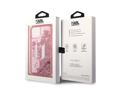 Coque Karl Lagerfeld Glitter KL à paillettes flottantes pour iPhone 14 - Rose