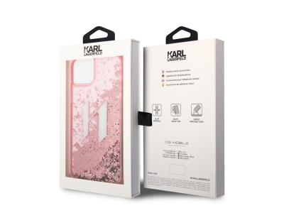 Coque Karl Lagerfeld Glitter KL à paillettes flottantes pour iPhone 14 Plus - Rose