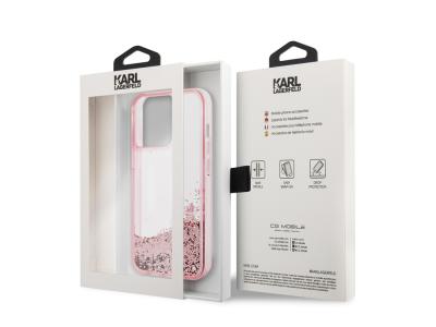 Coque Karl Lagerfeld Glitter KL à paillettes flottantes pour iPhone 14 Pro - Rose