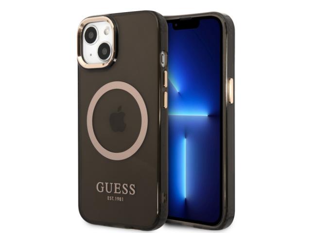 Coque Guess TPU Magsafe Gold Outline pour iPhone 14 - Noire translucide