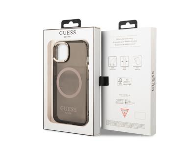 Coque Guess TPU Magsafe Gold Outline pour iPhone 14 - Noire translucide