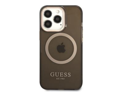 Coque Guess TPU Magsafe Gold Outline pour iPhone 14 Pro Max - Noire translucide