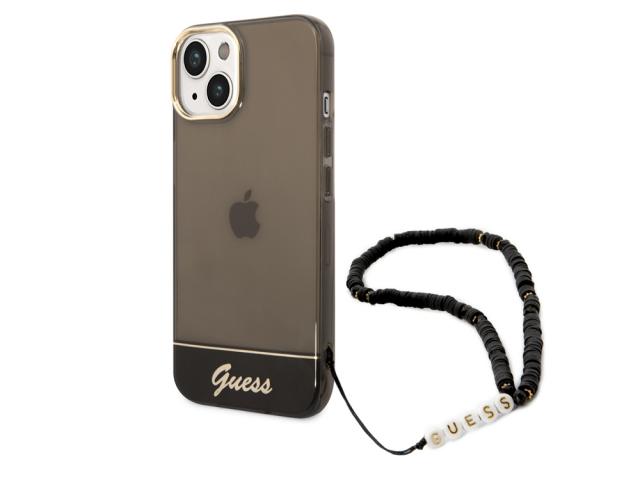 Coque Guess Colors avec lanière perlée pour iPhone 14 - Noire translucide