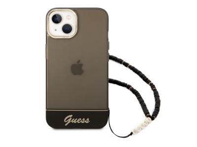 Coque Guess Colors avec lanière perlée pour iPhone 14 - Noire translucide