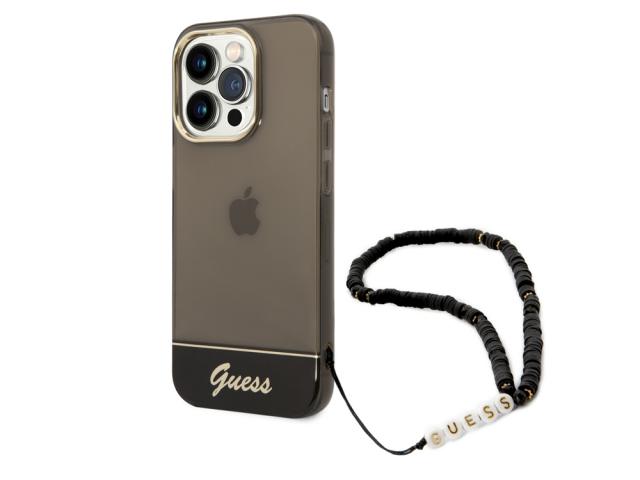 Coque Guess Colors avec lanière perlée pour iPhone 14 Pro - Noire translucide