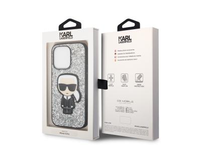 Coque Karl Lagerfeld Glitter Flakes Ikonik pour iPhone 14 Pro - Argent